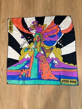 Peter Max1970’s  Multicolor Psychedelic Print Silk Scarf - Bold Retro Colors